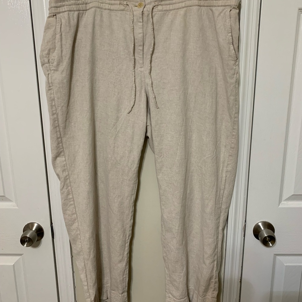 Talbots Tan Straight Leg Linen Pants - Picture 1 of 5